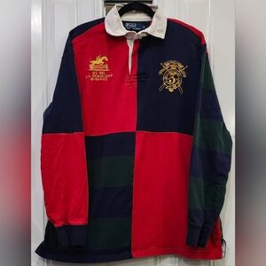 Vtg POLO RALPH LAUREN Jockey Club Multicolor Colorblock Polo Shirt Men's XL